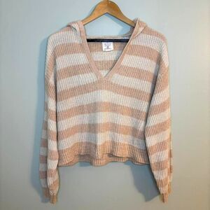 Billabong Mas Amor Women's Striped Hooded Cropped Sweater Size Medium